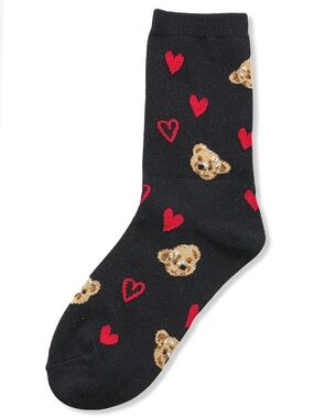 Zenana Black Heart & Bear Pattern Dog Socks Size OS